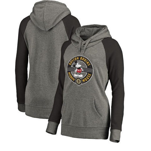 Boston Bruins   Women's Disney Mickey True Original Seal Tri-Blend Raglan Pullover Hoodie