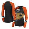 Anaheim Ducks Majestic Women's The Lace Up Raglan Long Sleeve T-Shirt - Black/Orange