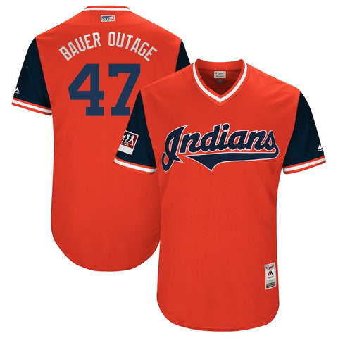 Trevor Bauer "Bauer Outage" Cleveland Indians Majestic 2018 Players' Weekend Authentic Jersey