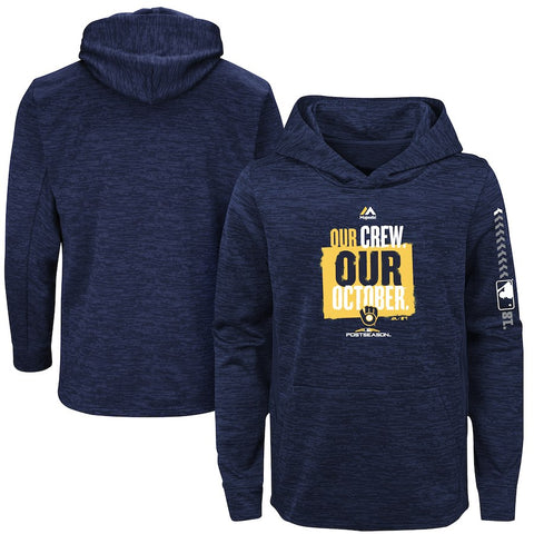 Milwaukee Brewers Majestic Youth 2018 Postseason Authentic Collection Streak Fleece Pullover Hoodie